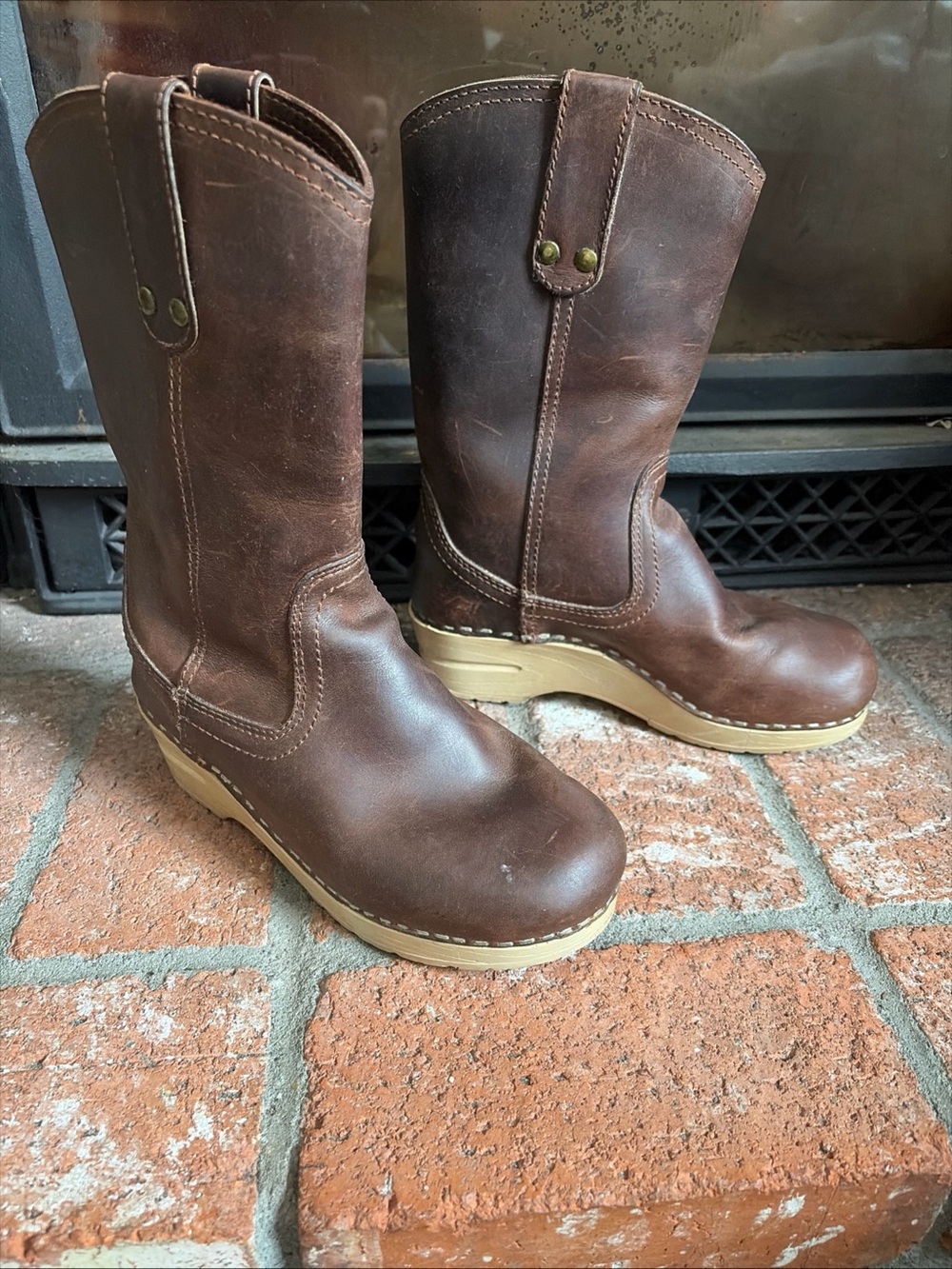SANITA Brown Leather Clog Boots SZ 6 EU 36 EUC!